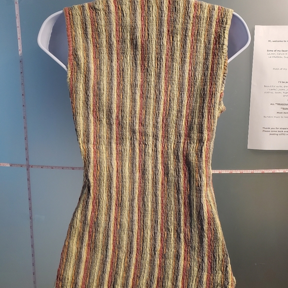 Ladies Large, Multi-Colored Striped, V-Neck Collar, Buttons, Tank Top, Stretchy - Picture 9 of 14